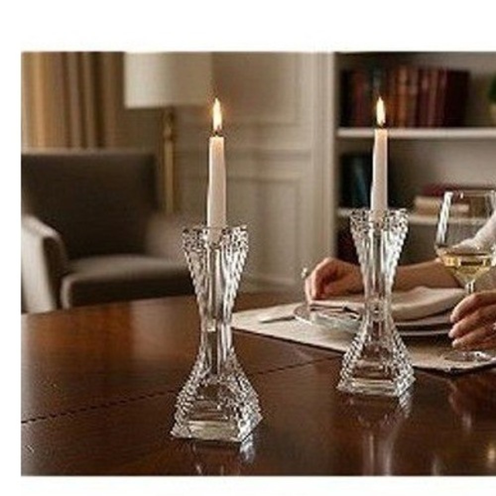 Mikasa City Lights Crystal Candleholders Glass Chunky Candlestick Luxury 7" Pair